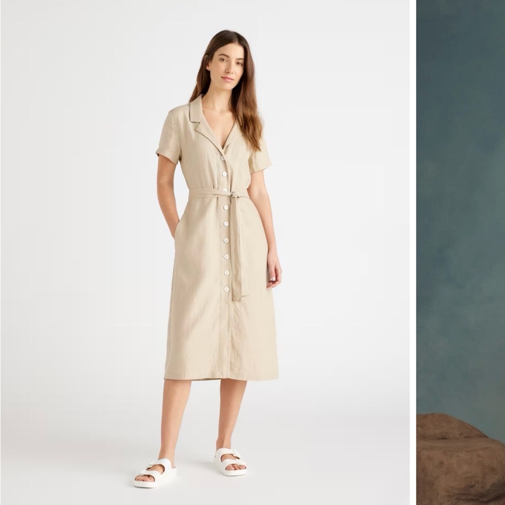 Quince European Linen Button Front Dress